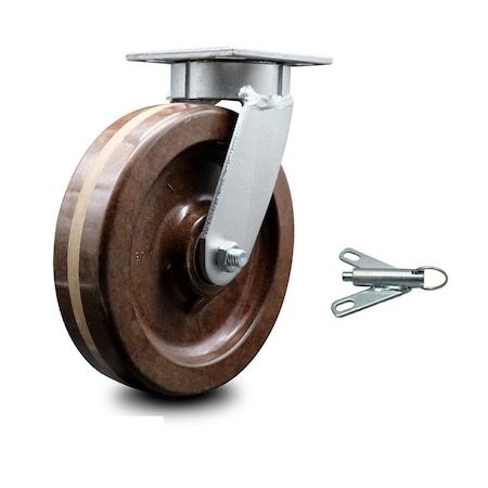 Service Caster 8 Inch Kingpinless High Temp Phenolic Wheel Swivel Caster with Swivel Lock SCC SCC-KP30S820-PHRHT-BSL